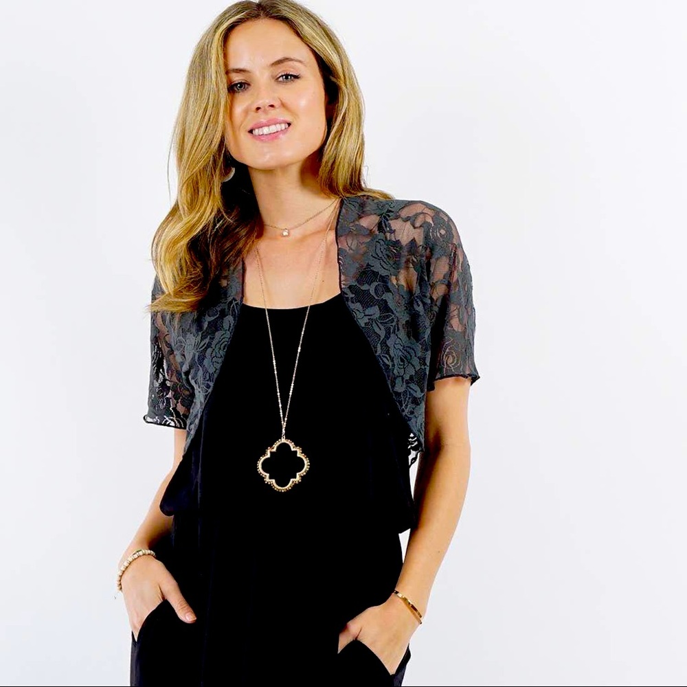 Lace Bolero Cardigan (Smoke)